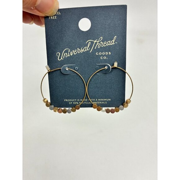 Universal Thread Gold Tone Hoop Earrings Multicolor Beads Nickel Free - Picture 3 of 4